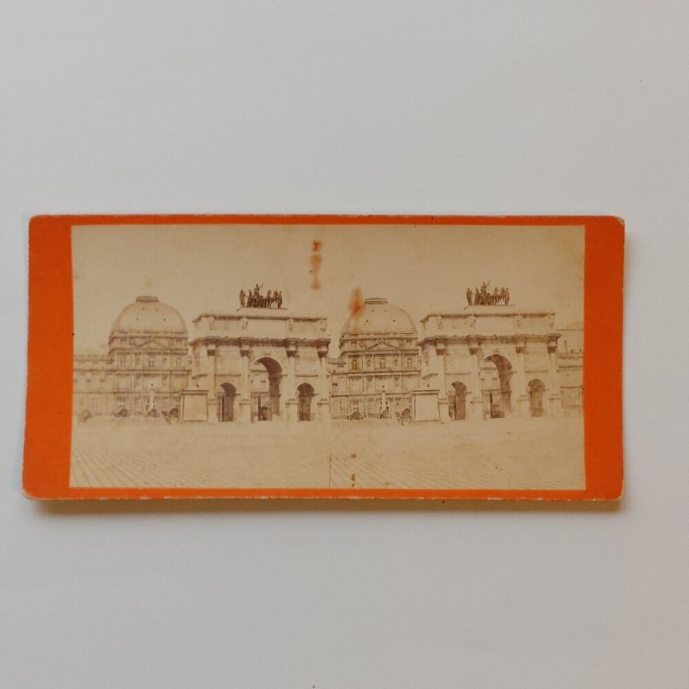 ANTIQUE Stereograph Card Paris, France Arc de Triomphe du Carrousel